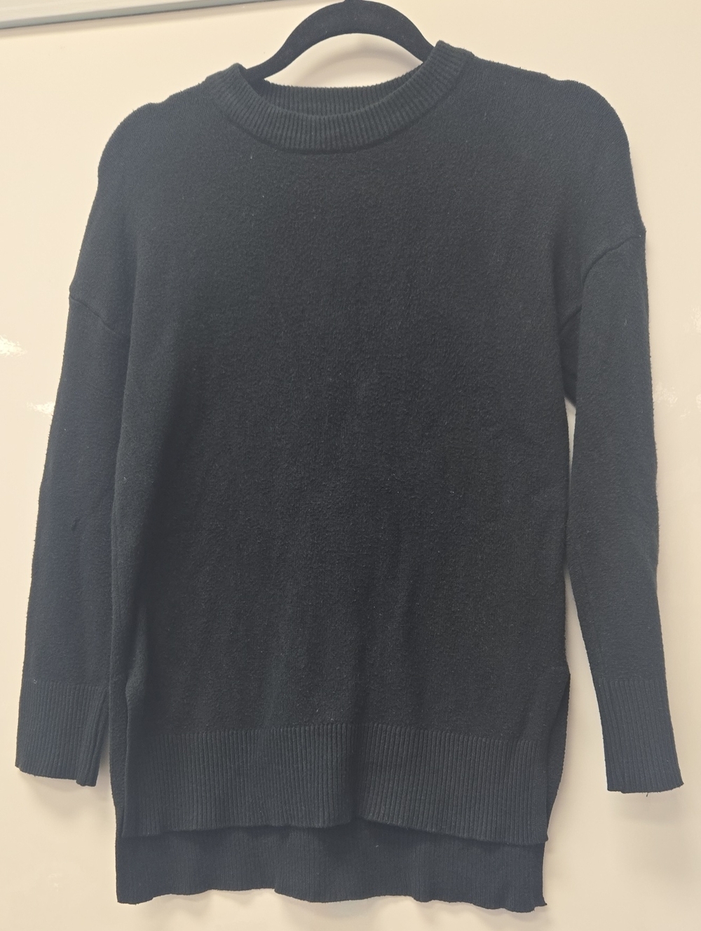 Tahari Black Crewneck Layered-Hem Sweater